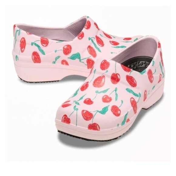 Crocs neria pro II Literide Graphic Work Clog Cherries Pink Red Nursing Clogs - Picture 1 of 9